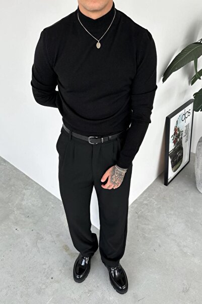 HAFKAGİYİM Black Basic High Neck Relaxed Knit Sweater