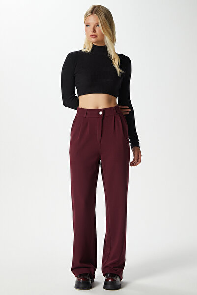 Ritnice Lycra Series Flexible Elastic Waist Stretchy Burgundy Palazzo Trousers