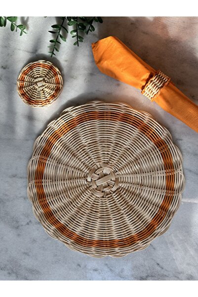 Lovenwoven İkili 2’li Set Orange Amerikan Servis Supla Rattan Bambu Duvar Dekoru