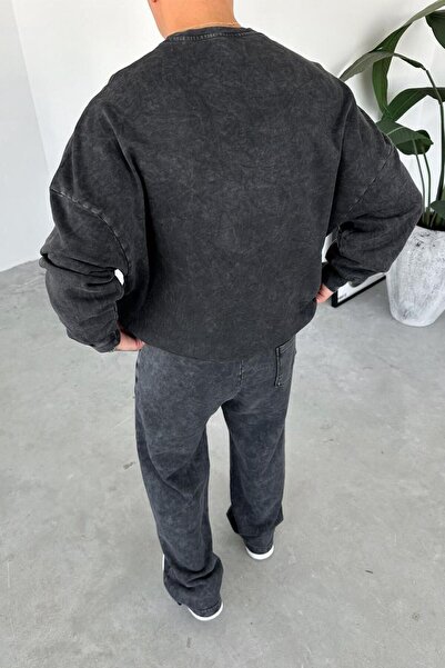HAFKAGİYİM Antrasit Basic Yıkamalı Oversize Sweat