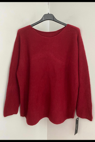 AYASOFYA OTANTIK Bluză pulover pentru femei, bordeaux, cu model simplu, cu gâ...