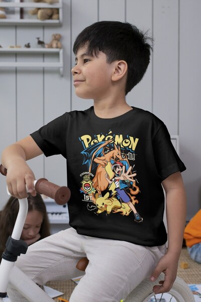 Texclusive تي شيرت بوكيمون بيكاتشو آش تشاريزارد للأطفال تي شيرت للجنسين