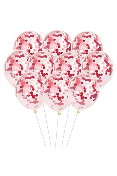OEM Set 10 Latex Balloons Transparent with Confetti, ESB, 30 cm, Red