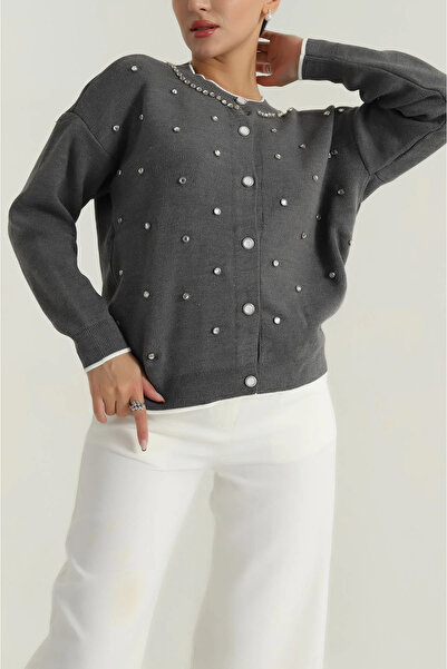 Butik Şenel Stone and Button Detailed Knitwear Cardigan