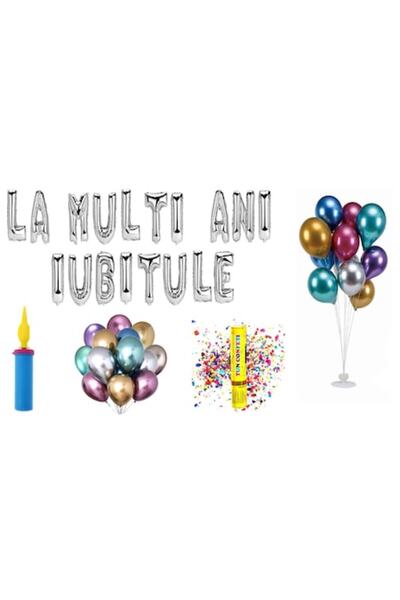 OEM Set Baloane La Multi Ani Iubitule, Cake Topper Cadou, 79 Buc, Argintiu