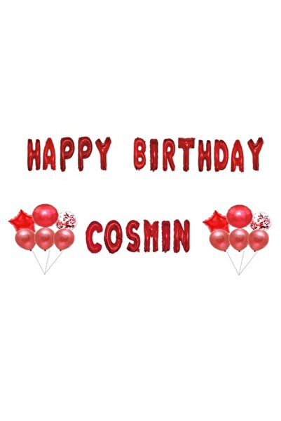 OEM Set Baloane Happy Birthday Cosmin , Cake topper , Rosu , 35 Buc