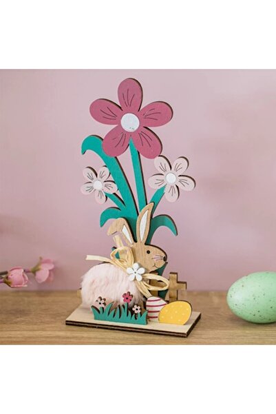 OEM Decorațiuni de Paște din lemn cu iepuri și flori artificiale din blană și...