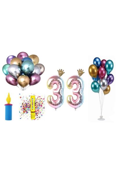 OEM Set baloane aniversare, 33 ani, model multicolor cu coroana, 60 buc