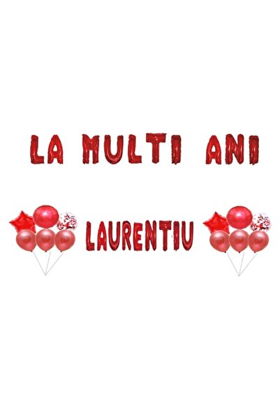 OEM Set Baloane La multi ani Laurentiu, Cake topper, Rosu, 35Buc