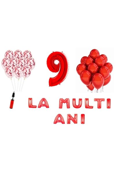 OEM Set baloane, 32 piese, „La mulți ani” aniversare 9 ani, număr folie 101 c...