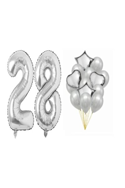 OEM Set de 16 baloane argintii - aniversare de 28 de ani; balon cu numere 101...