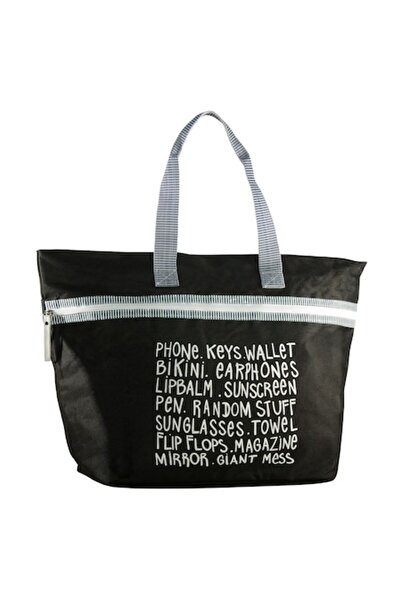 ETK Women's Beach Bag, Black with Message, 60x40x22 cm