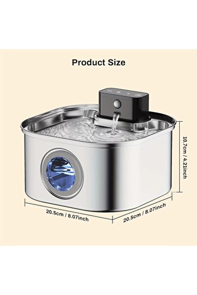 AMYMAT Fântână automată de apă fără fir 3,2 l pentru pisici, oțel inoxidabil 304, ultra-silențioasă, 4200 mAh B