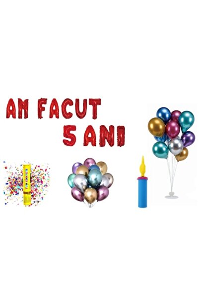 OEM Комплект балони за годишнина 5 години, "Навърших 5 години", червени, 71 бр.