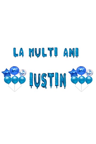 OEM Set Baloane La multi ani Iustin, Cake topper, Albastru, 35Buc