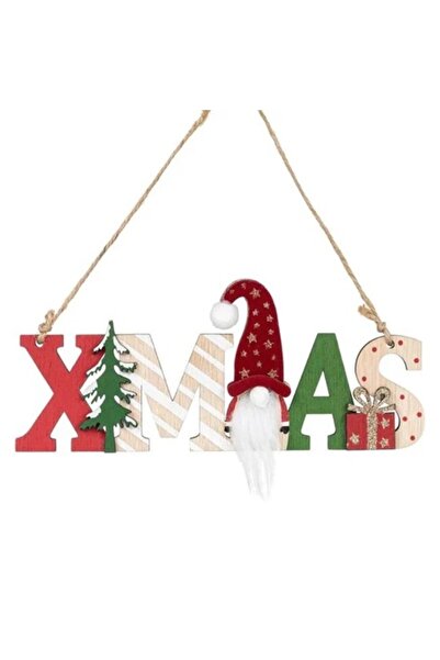 OEM Hanging Wooden Christmas 'XMAS' Plaque with Gnome, Tree & Gift - 20 cm