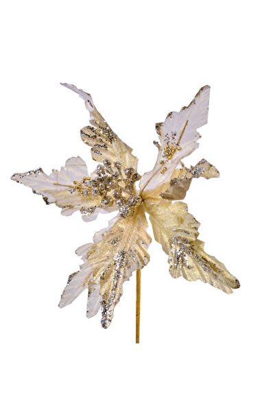 OEM Floare decorativă de Crăciun (Poinsettia), sclipici, auriu, 30 cm, poliester