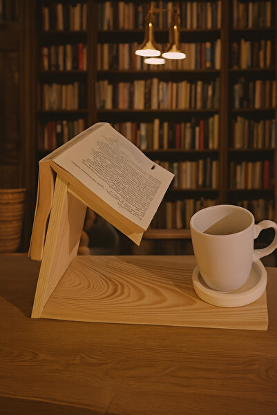 DemCey Home Wooden Book Stand Book Holder Bookmark with Concrete Coaster Gift