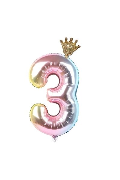 OEM Balon Numărul 3, Multicolor cu Coroană, 80cm