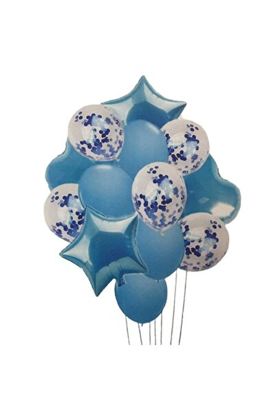 Liz Line Set 14 baloane bleu folie lucioasa si latex cu confetti - PartyBaloon2