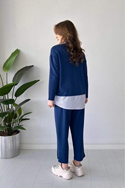 MaziButik Comfortable Suit with Collar Garnish Navy Blue