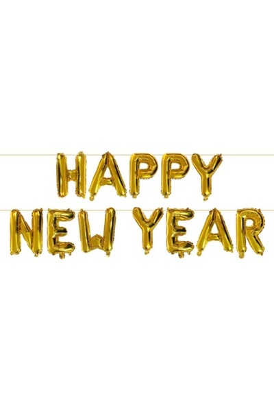 OEM Happy New Year Party Balloon Set, Aluminum, Gold, 12 pcs, 23 cm Letters, 3 m Length