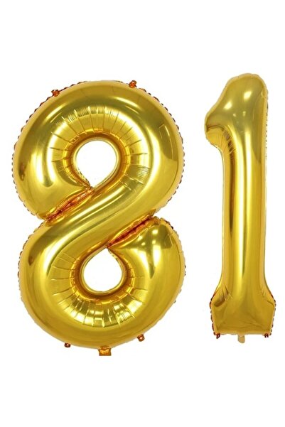 OEM Set 2 baloane folie cifra, ESB, Auriu, aniversare 81 ani, 100 cm