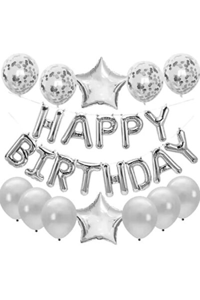 OEM Set of 25 ESB Happy Birthday Anniversary Balloons, Silver