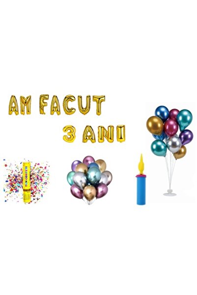 OEM Σετ μπαλόνια γενεθλίων 3 ετών, «Έγινα 3 ετών», χρυσό, 61 τεμάχια