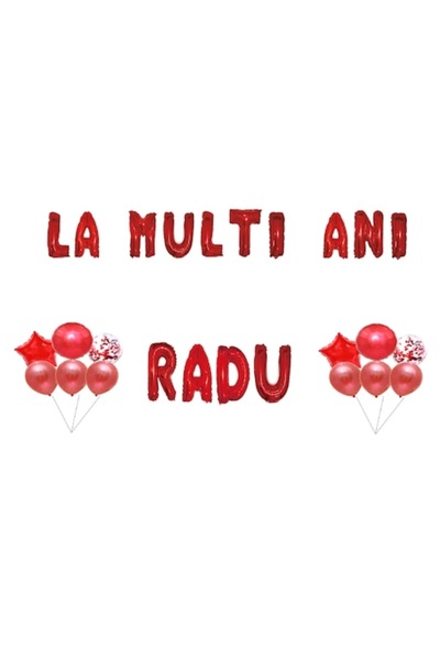 OEM Set Baloane La multi ani Radu, Cake topper, Rosu, 35Buc