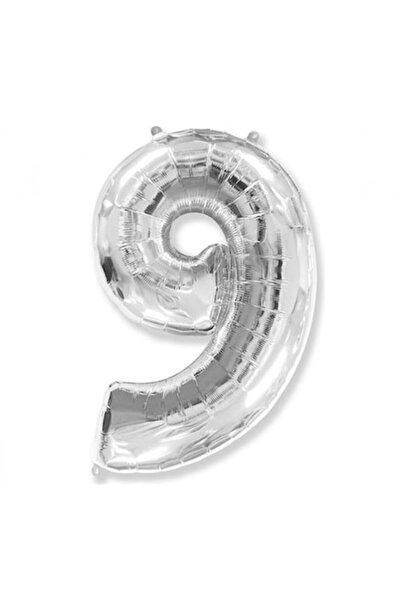 DECO Фигурка от фолиев балон, номер 9, сребриста