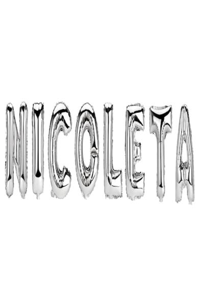 OEM Set baloane cu litere „NICOLETA”, argintii, 40 cm