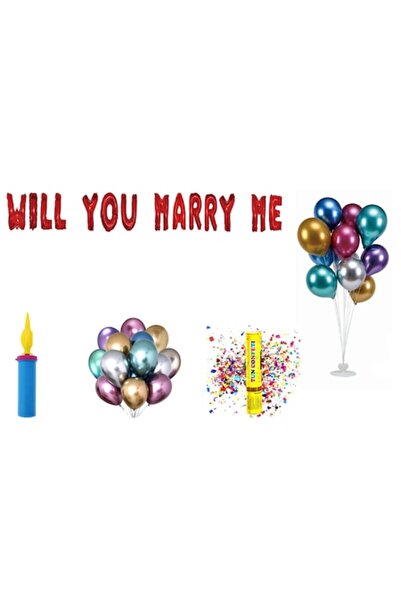 OEM Set Baloane Will You Marry Me, Cake Topper Cadou, 75Buc, Rosu