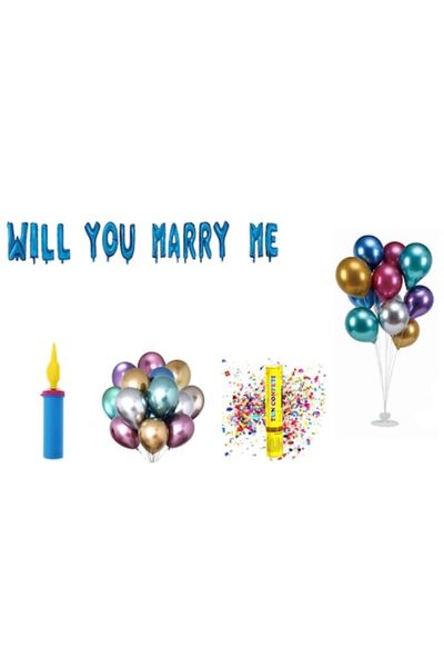 OEM Set Baloane Te Căsătorești cu Mine, Decor Tort Cadou, 75 Piese, Albastru