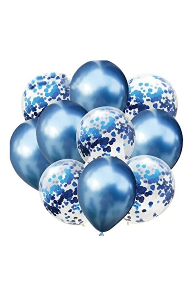 PartyPal Set 10 baloane 30 cm albastru cromat si confetti