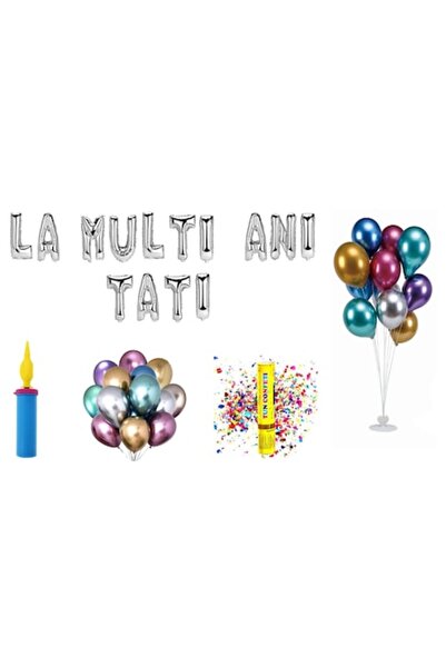 OEM Set Baloane La Mulți Ani Tată, Cadou Decor Tort, 75 Bucăți, Argintii