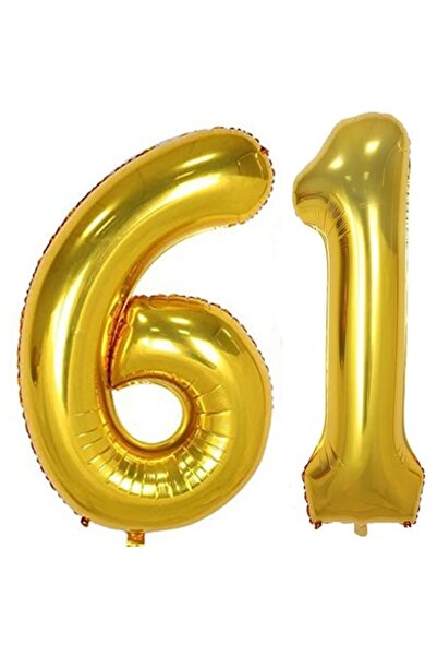OEM Комплект от 2 фолиеви балона, номер, ESB, златисти, 61-ви рожден ден, 105 см