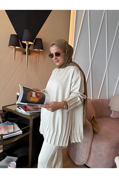Aselim Hijap Moda Διπλό Σετ Τζιλάτι Αλίσα από Πλισέ Υφασμάτινο Μοντάλ Premium – Μπεζ