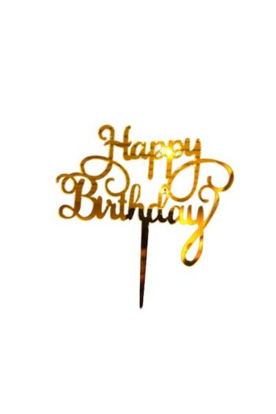OEM Διακοσμητικό για τούρτα Happy birthday, Auriu, m1, 14cm