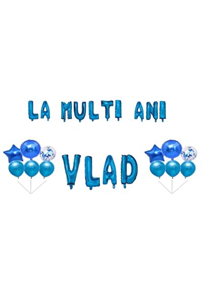 OEM Set baloane La mulți ani Vlad, decor tort, albastru, 35 buc