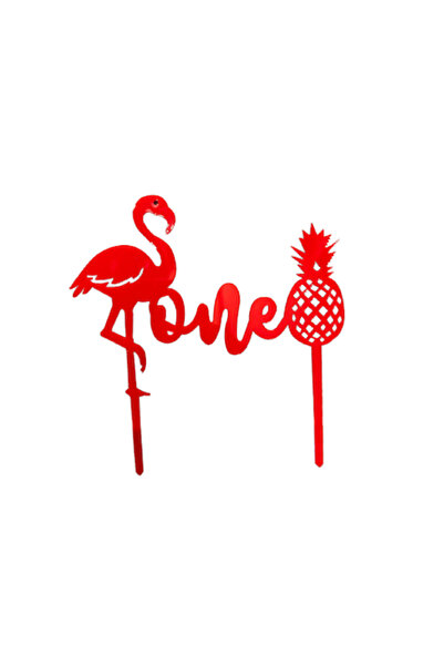 OEM Cake topper One, Model Flamingo, Pentru 1an, Rosu, 14cm