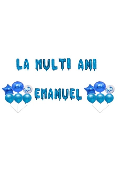 OEM Set Baloane La multi ani Emanuel, Cake topper, Albastru, 35Buc