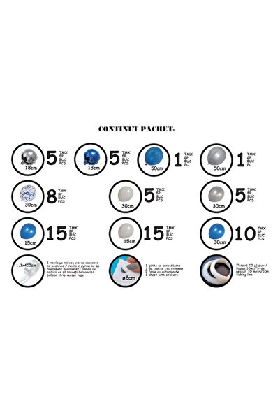 G Glixicom Set 70 Balloons for Arch Blue White and Silver with Confetti G Glixicom®