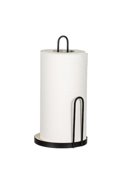 OEM Black metal paper towel holder with wooden base and stopper ø15x30cm