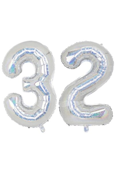 OEM Set de 2 baloane holografice din folie cu numere - 32, 100 cm