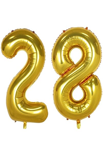 OEM Set de 2 baloane folie cu numere, aurii, 28 de ani, 100 cm