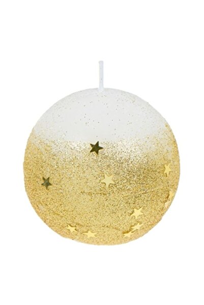 OEM Decorațiune de Crăciun, Lumânare, Glob, Alb, Auriu, Stele, 6cm, DCJ298