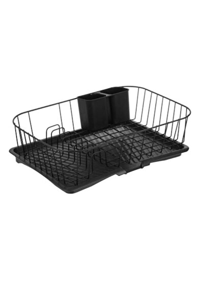 OEM Dish rack, metallic, plastic tray, black, 45x30.5x14cm