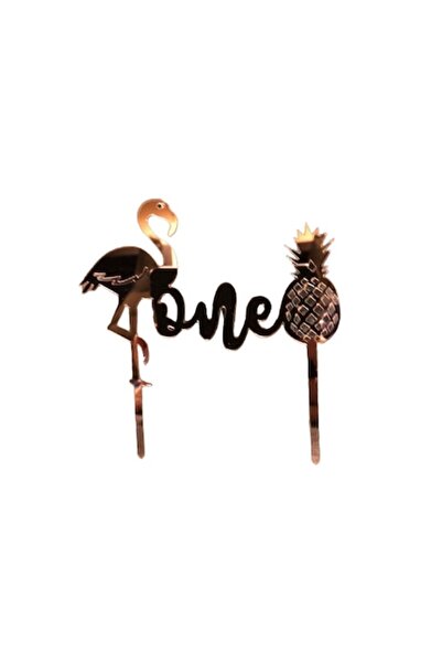 OEM Топер за торта One, модел Flamingo, Rosegold, 14см