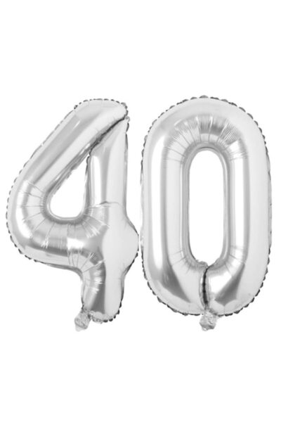 OEM Set de 2 baloane folie cu numere, ESB, argintii, aniversare de 40 de ani,...